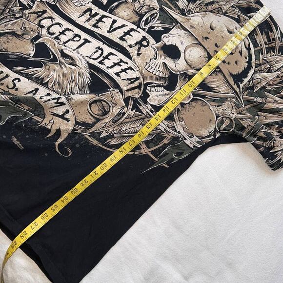 7.62 Design Black/Beige Skull Army "Never Accept Defeat" Graphic Shirt- XL - Picture 8 of 13